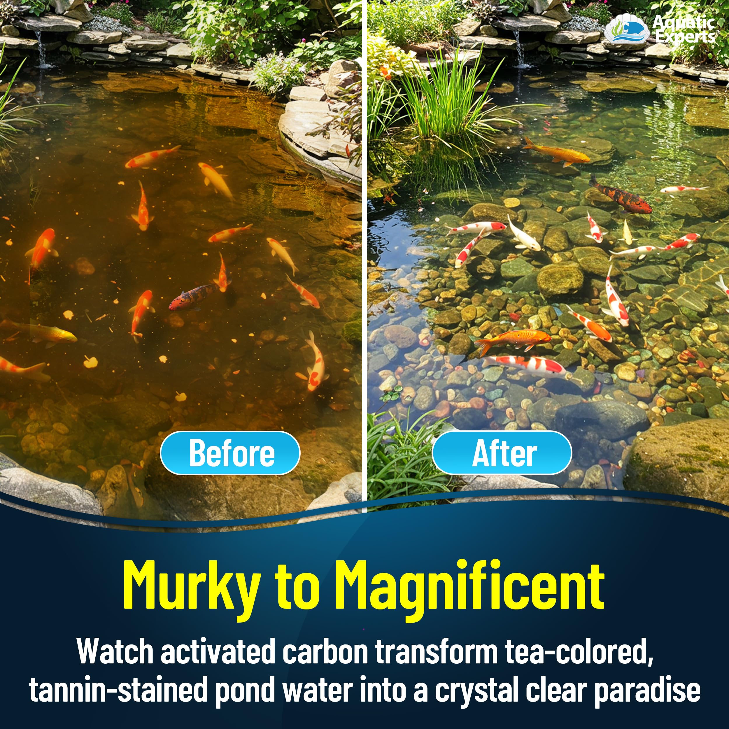 Aquatic Experts carbon pad in pond setup resisting outdoor elements