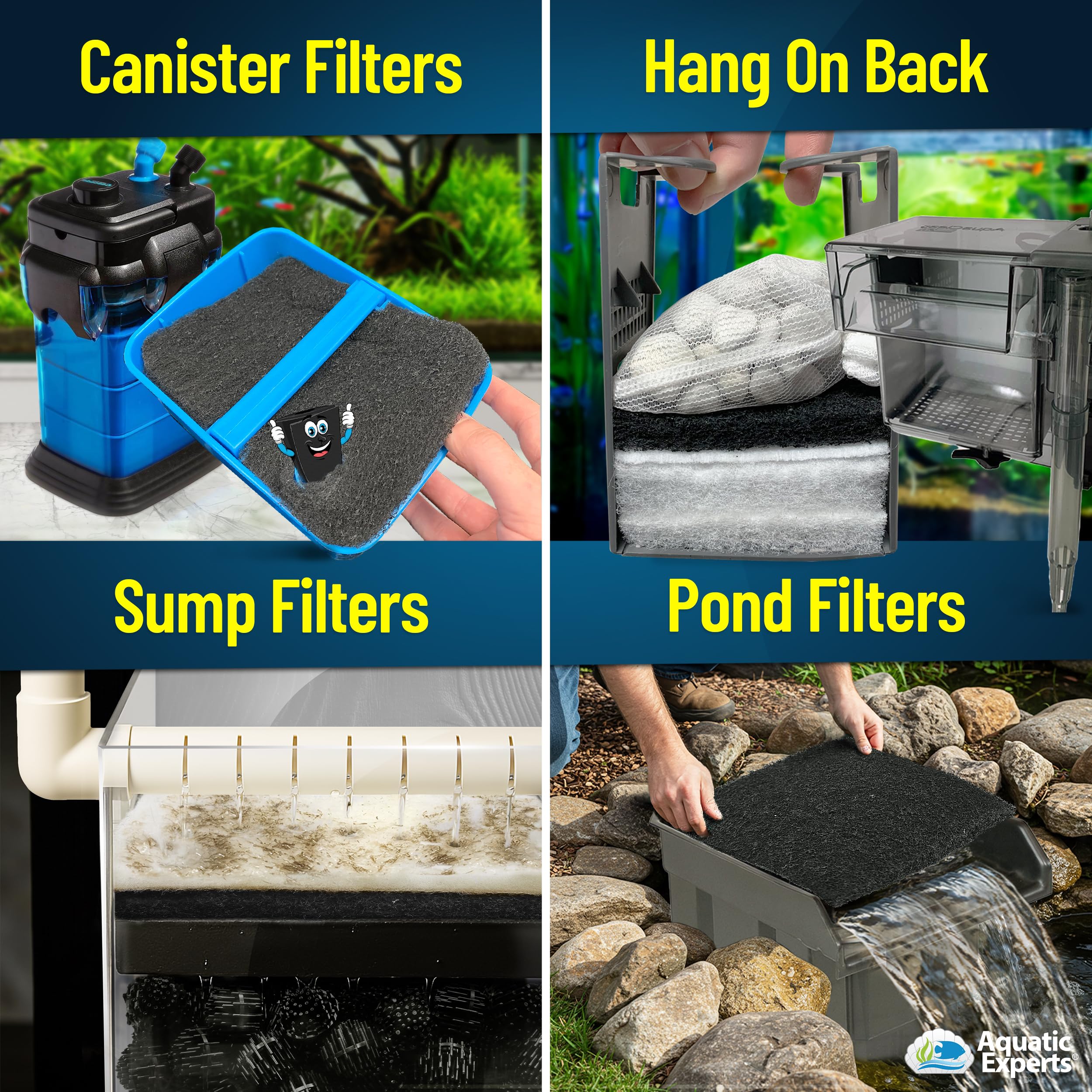 Aquatic Experts carbon pad cut-to-fit example with easy rinse after installation