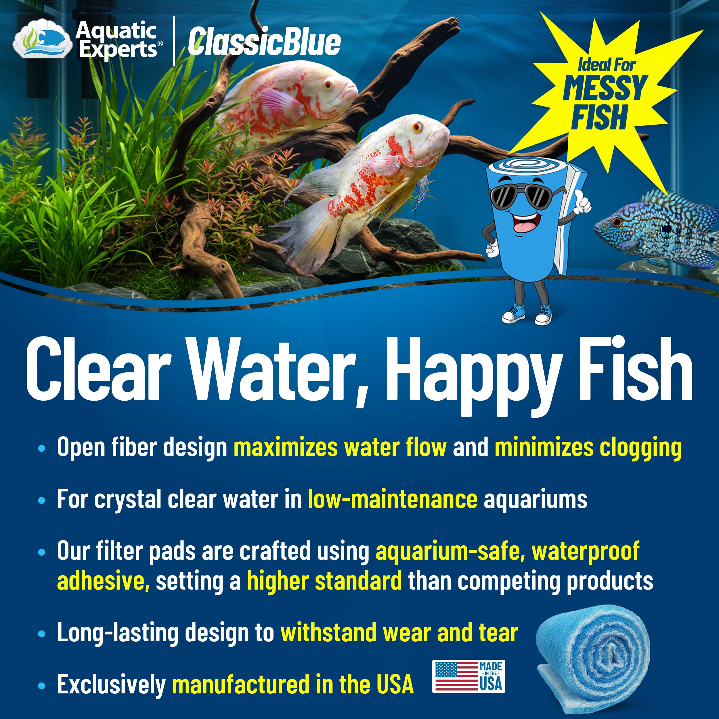 Aquatic Experts filter pad cut-to-fit demonstrates easy trimming for diverse filters
