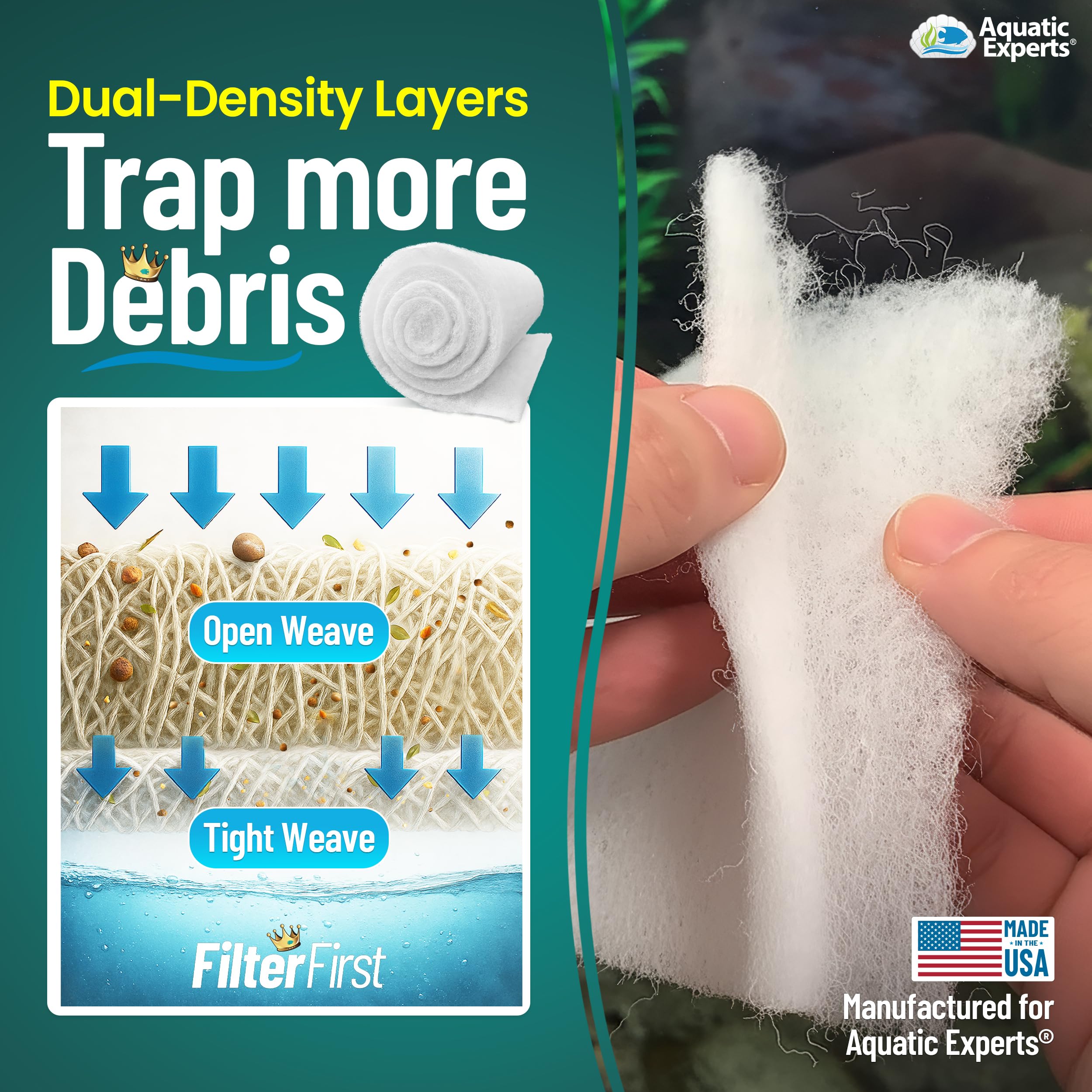 Aquatic Experts FilterFirst Pad in use delivers clearer tank water.