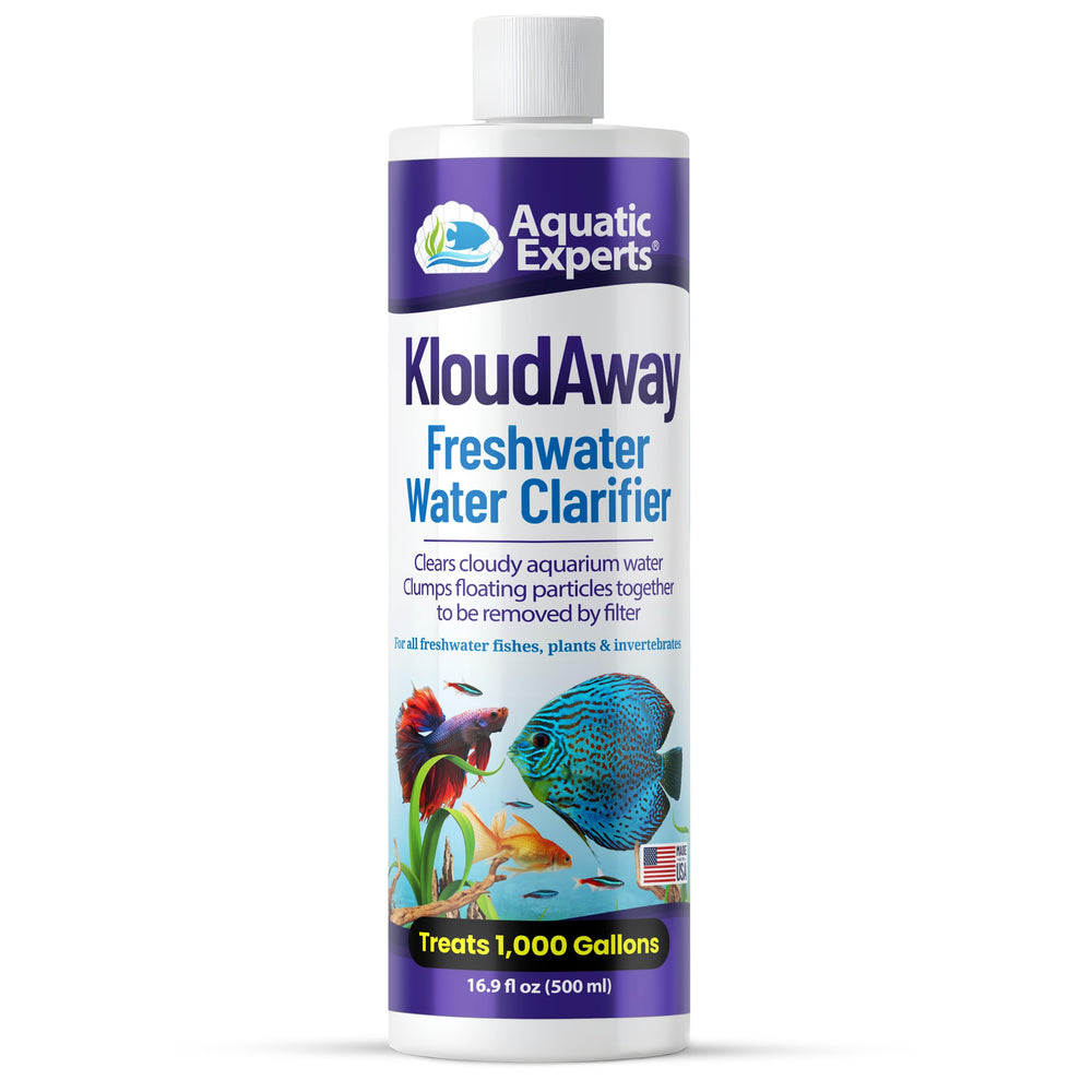 Aquatic Experts KloudAway bottle close-up for fast freshwater clarifying.