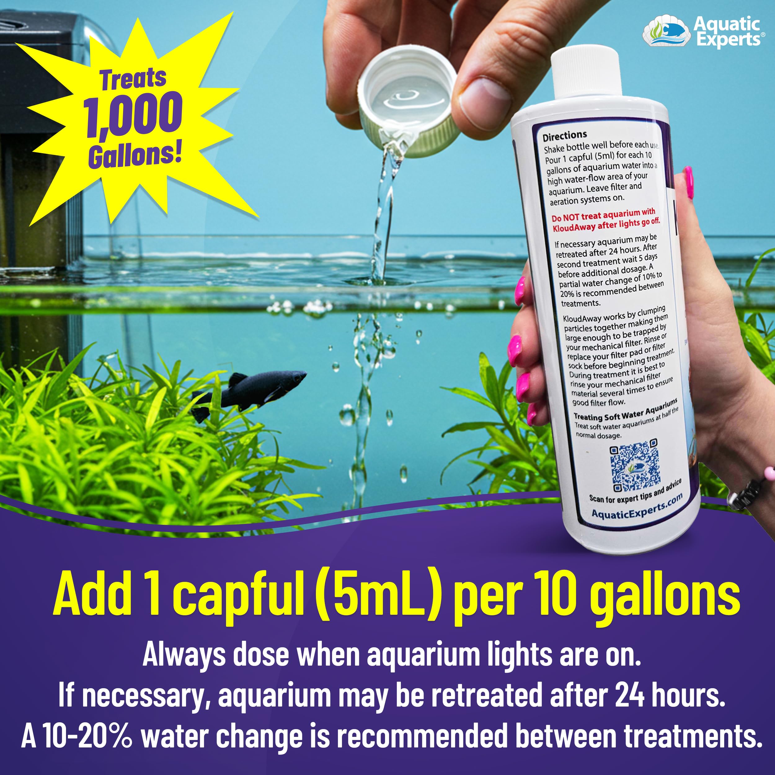 Aquatic Experts KloudAway clear water glow in a thriving aquarium.