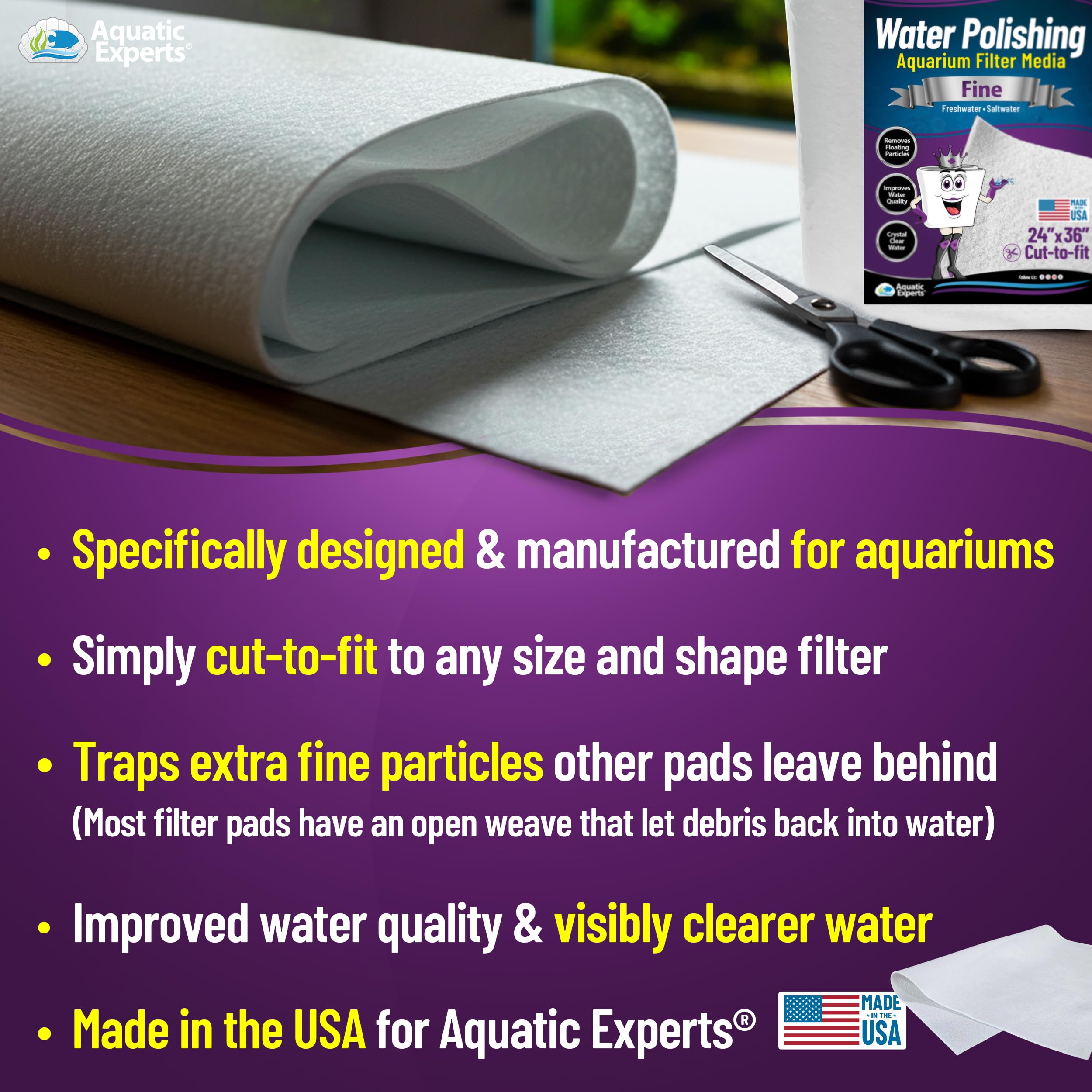 Aquatic Experts polishing-pad closeup-100-micron highlights fine-particle capture for clearer water.