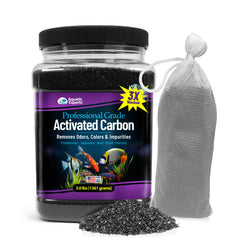 Aquatic Experts Premium Carbon pouring shows easy dosing for clearer water