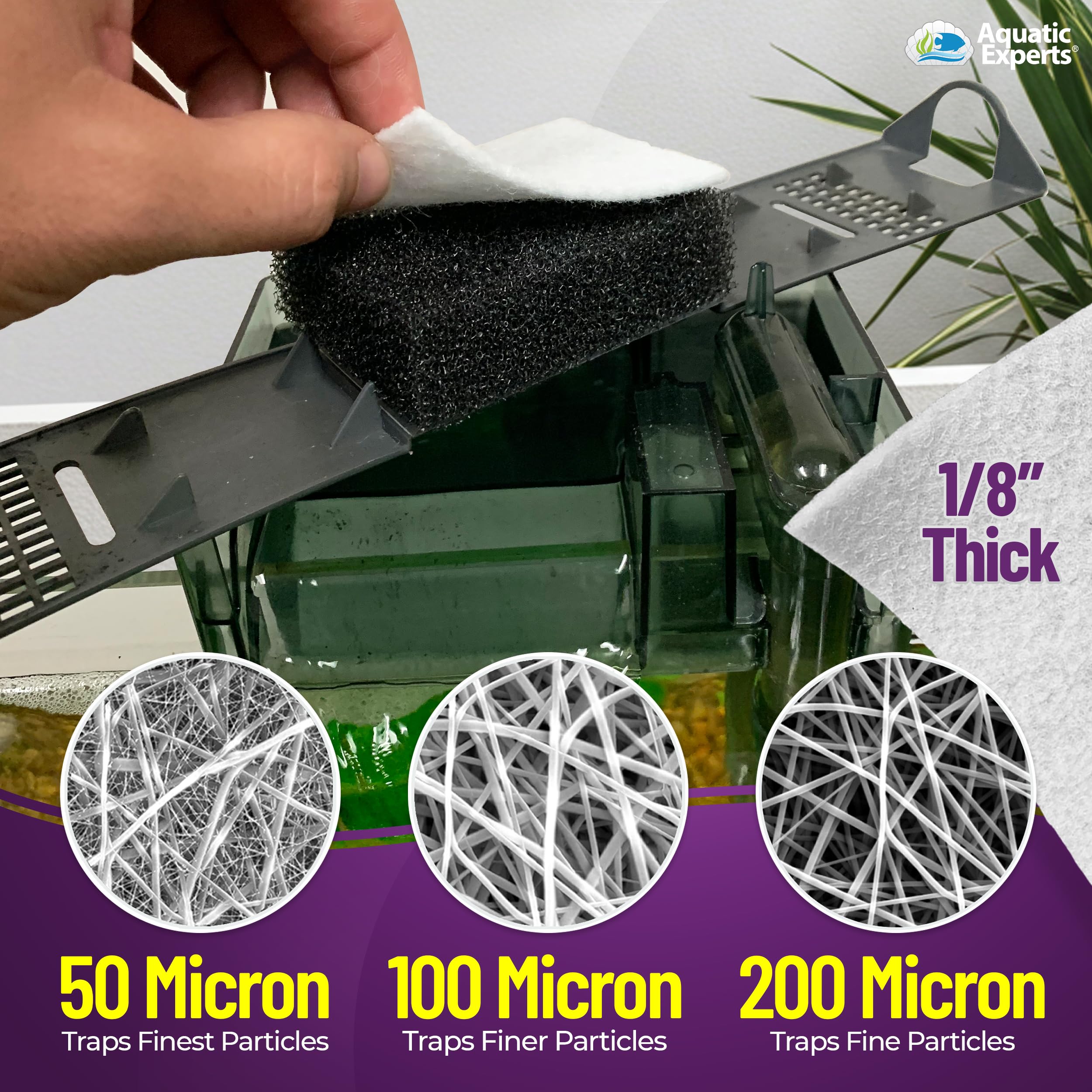 Aquatic Experts water-flow-polishing-pad-in-filter shows efficient particle removal in the water path.