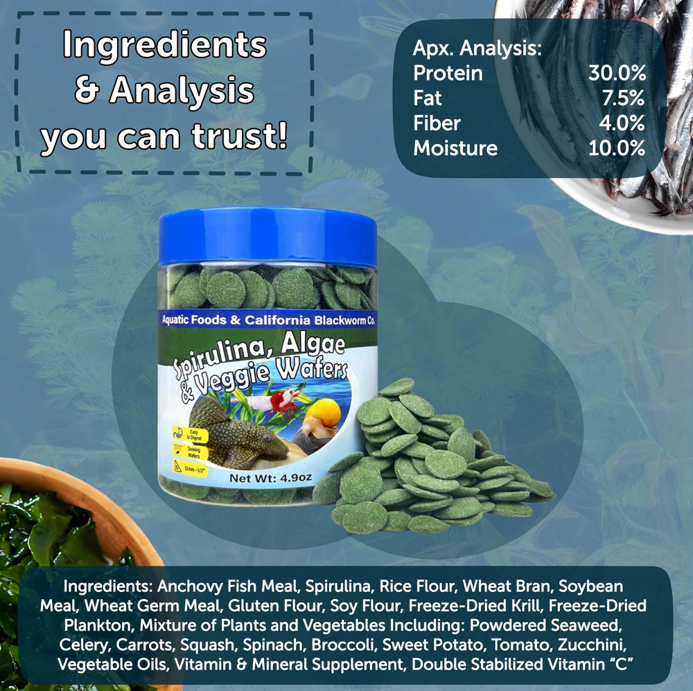 Aquatic Foods Inc. 4-type wafer mix reveals rich plant-based options for algae-eaters.