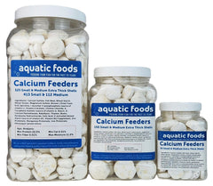 Aquatic Foods Inc. calcium-enriched shells jar-front highlights a dust-free feeder for crustaceans