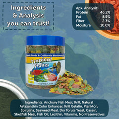 Aquatic Foods Inc premium flakes poured into aquarium for easy, stress-free feeding.