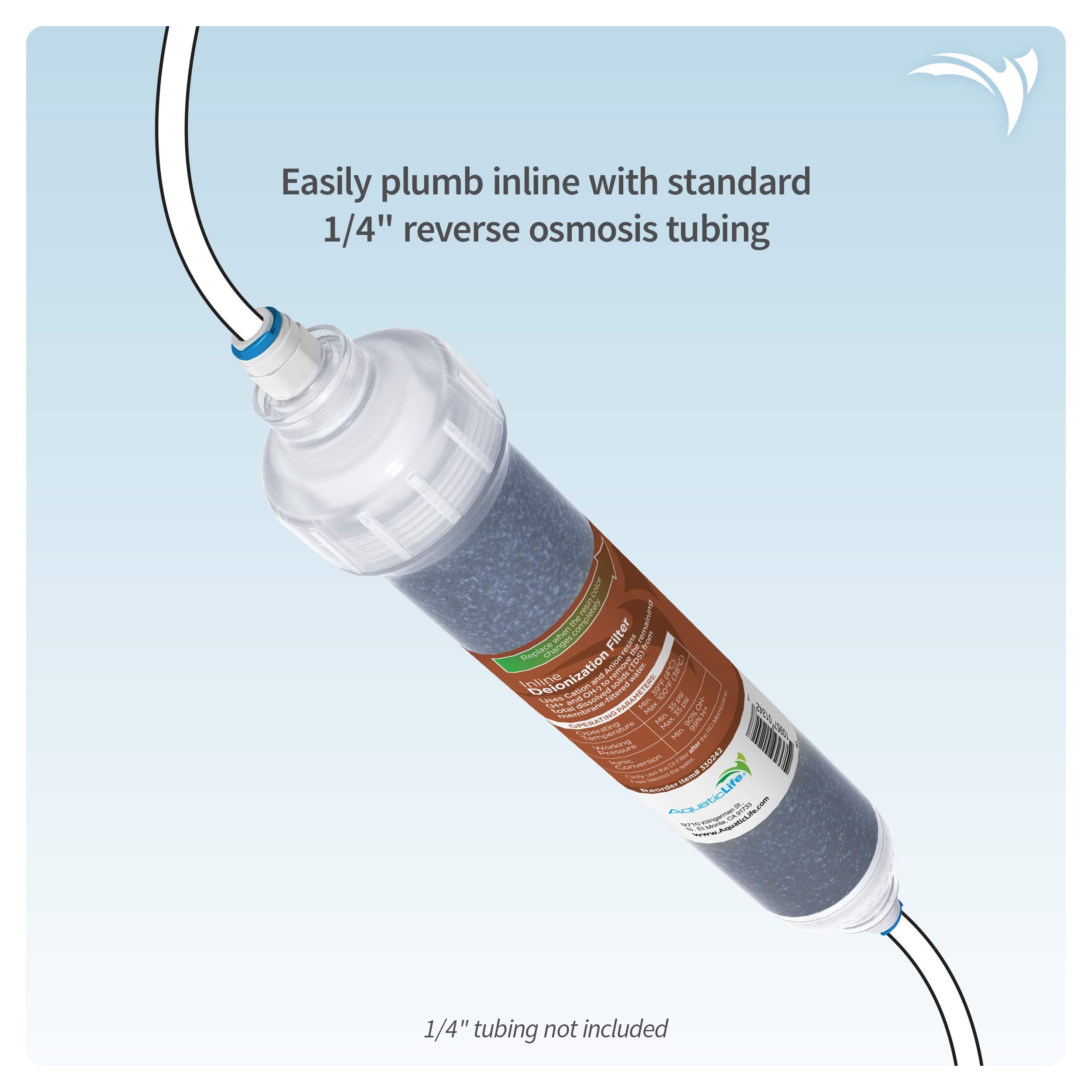 Aquatic Life inline cartridge design connects to 1/4 inch tubing