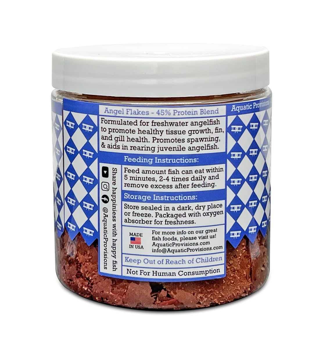 Aquatic Provisions Angel Flakes close-up reveals the high-protein flakes.