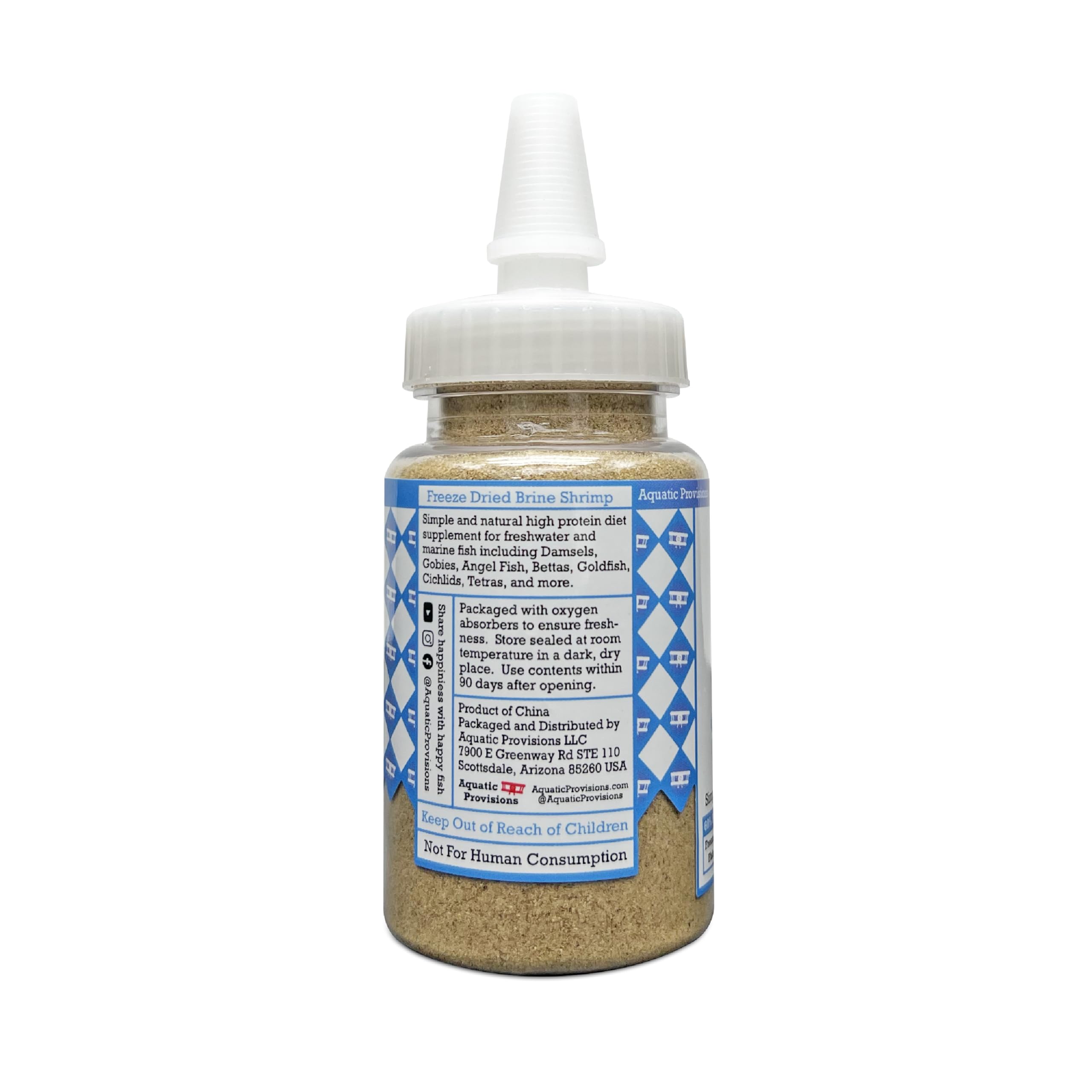 Aquatic Provisions fine brine shrimp packaging foil shows freshness and easy reseal for ongoing feeding.