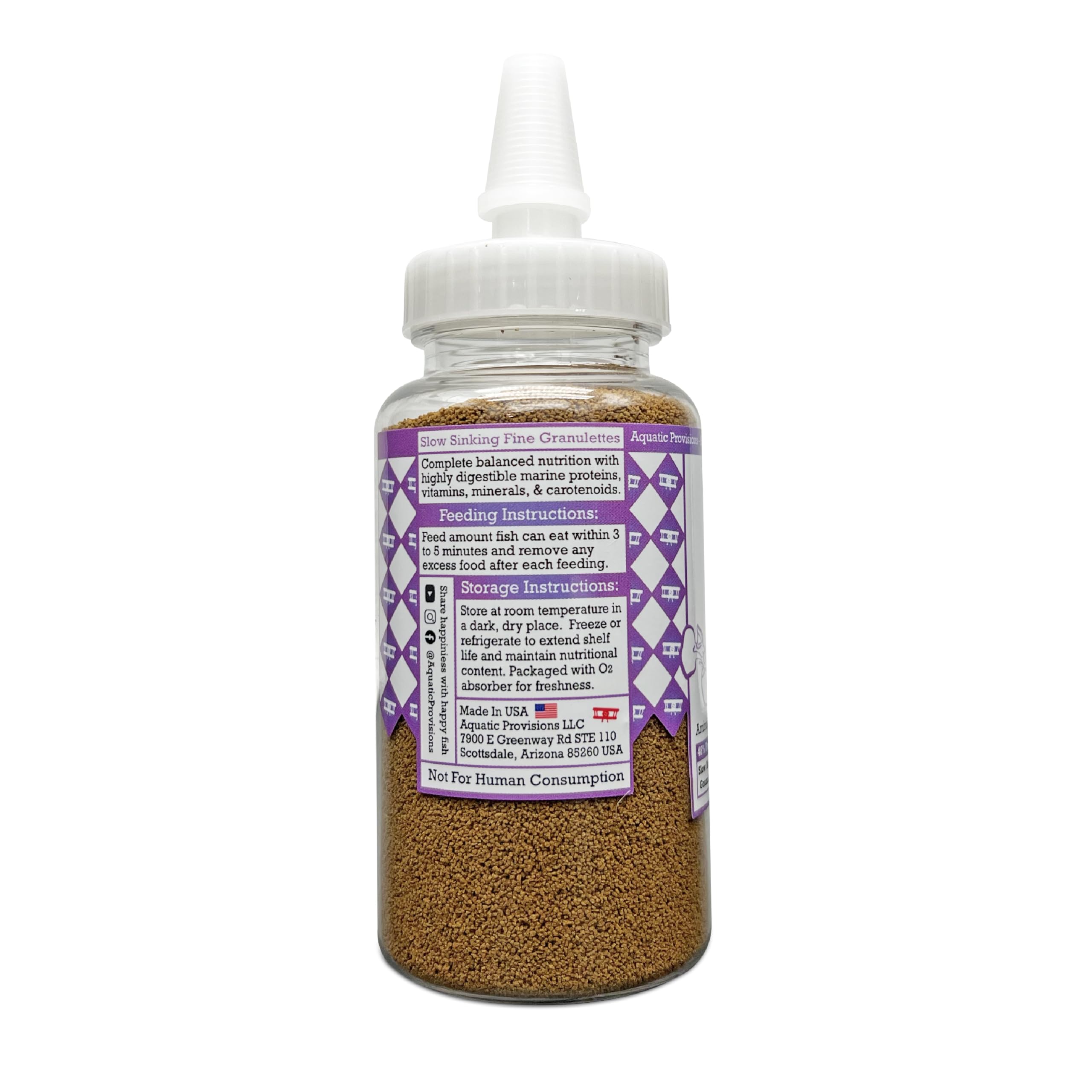 Aquatic Provisions Guppy Granulettes close-up highlights slow-sinking granules.