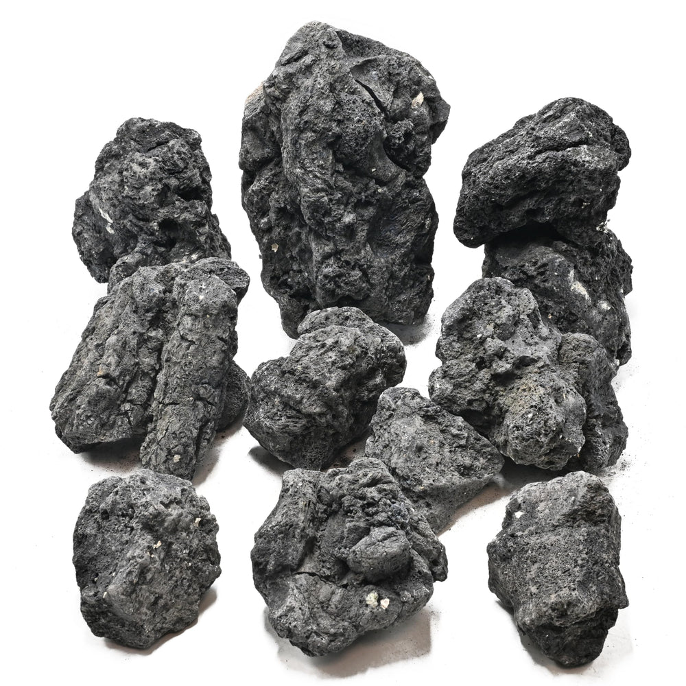 AQUATIS lava rocks durable material closeup shows crack-resistant, long-lasting stones.