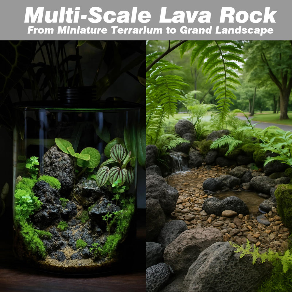 AQUATIS lava rocks garden decor adding rugged charm to pathways.