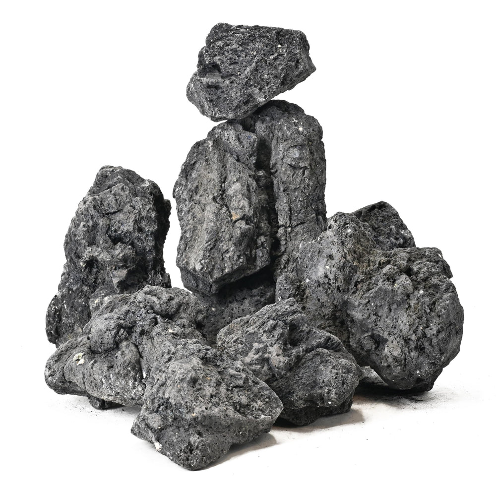 AQUATIS volcanic lava rocks collection showing natural color and rugged texture for decor.