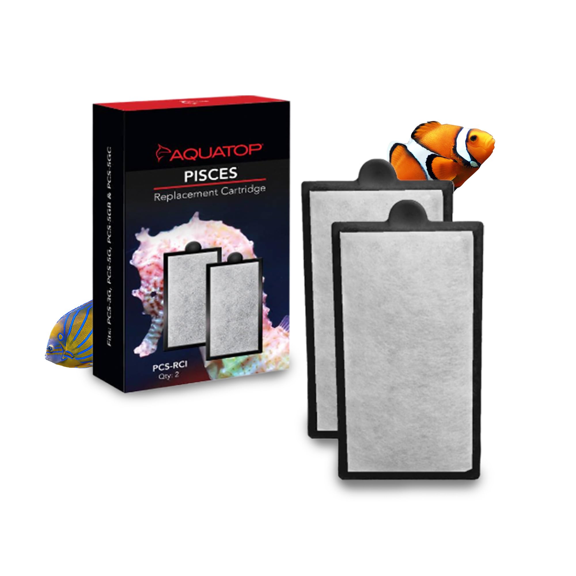 Aquatop Pisces replacement carbon cartridge front view demonstrates reliable filtration for crystal-clear aquarium water.