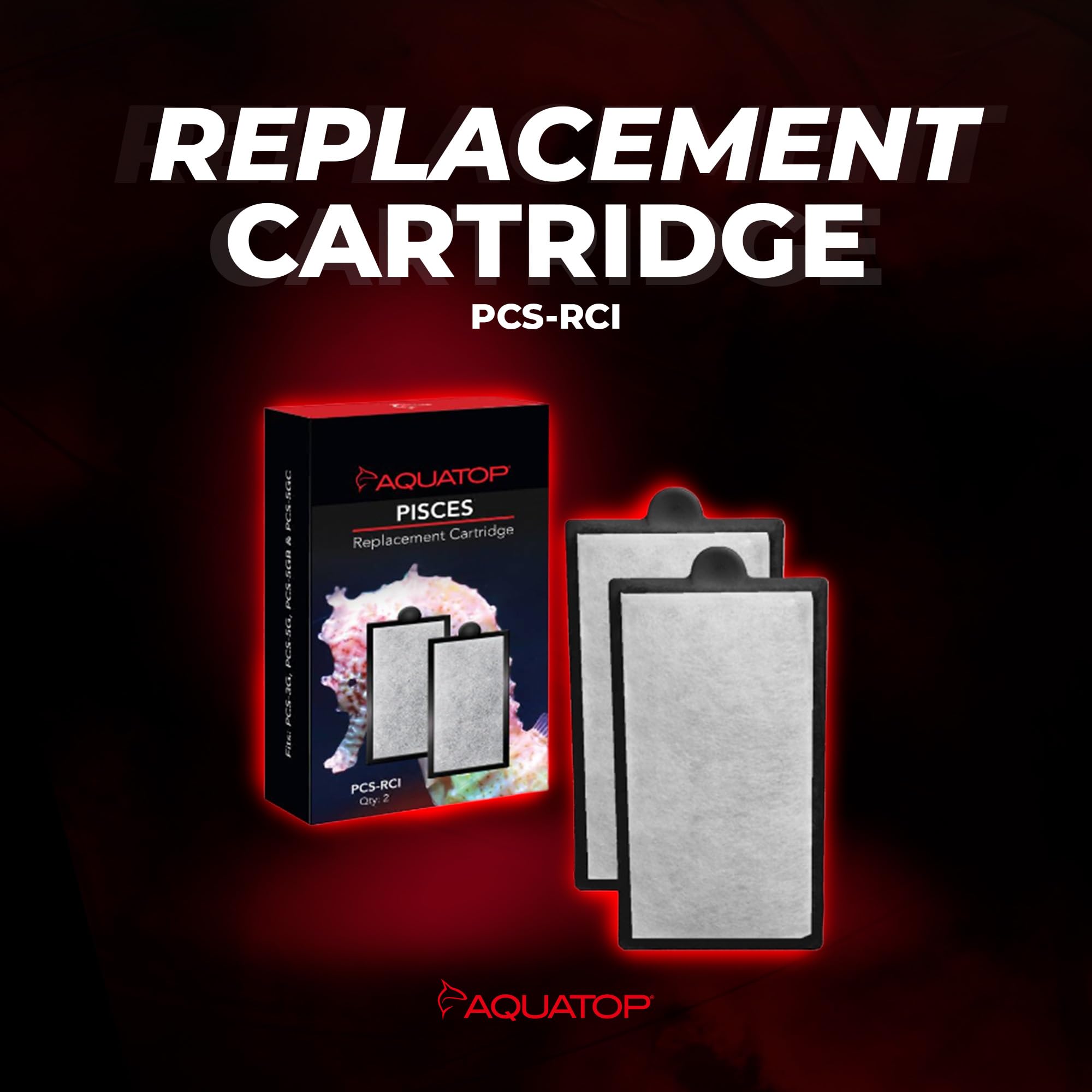 Aquatop Pisces replacement carbon cartridge inside filter highlights easy maintenance and consistent flow.