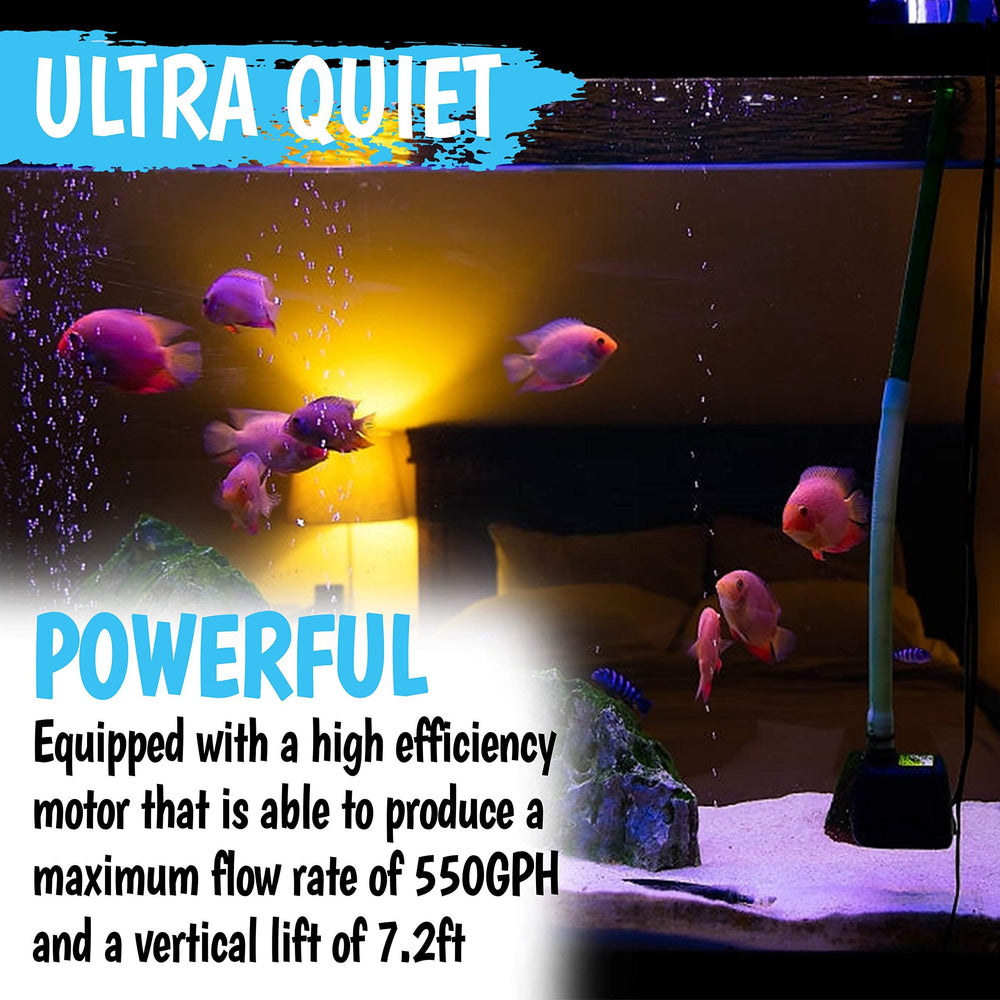 Aquatrone 550GPH pump demonstrates 7.2ft lift for tall water features.