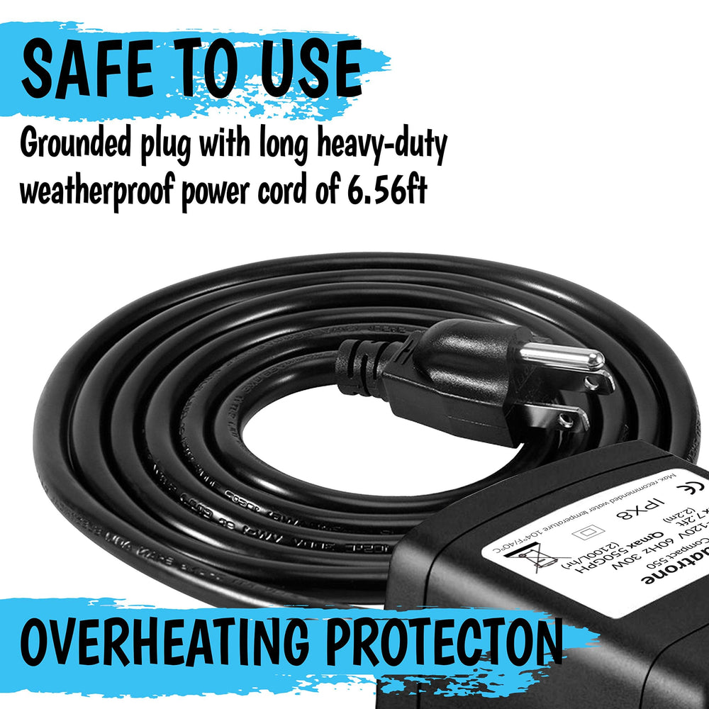 Aquatrone 550GPH pump with three nozzles offers versatile spray patterns.