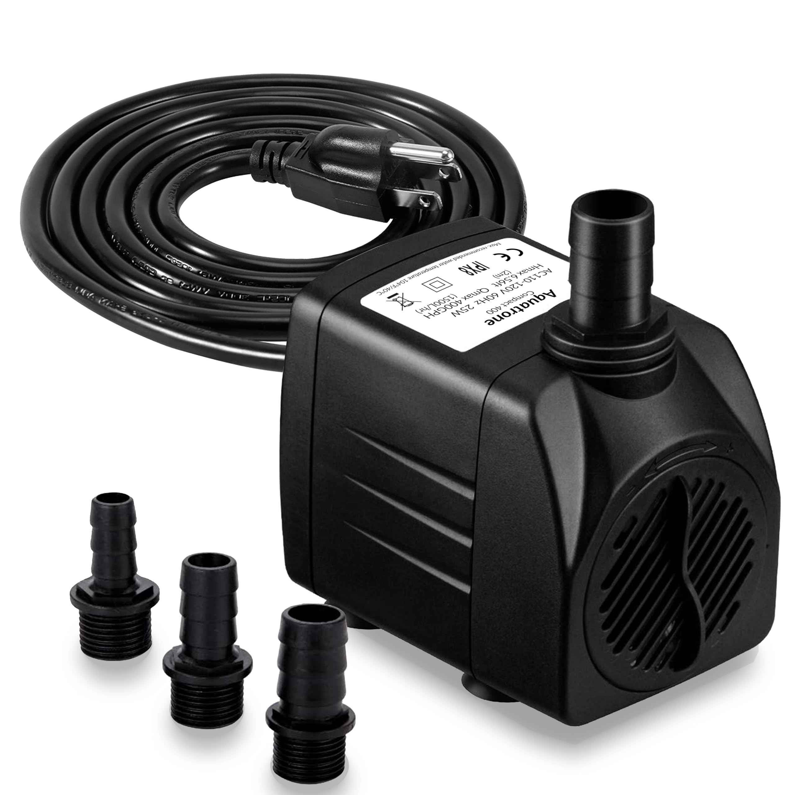 Aquatrone compact 400GPH pump front view for quiet aquarium circulation