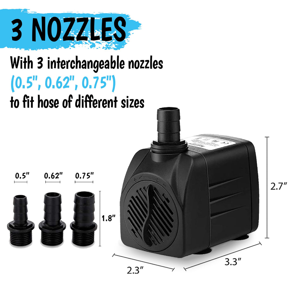 Aquatrone compact 400GPH pump in hydroponics setup promoting water movement