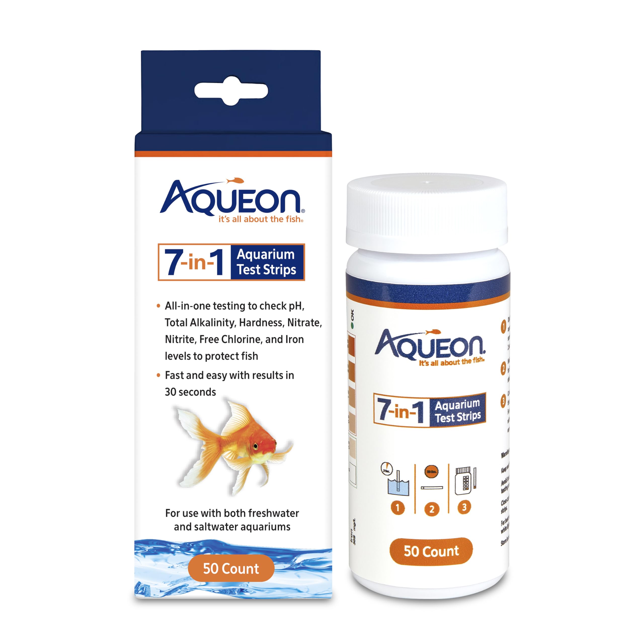 Aqueon 7-in-1 test strip next to the color chart for easy result comparison.