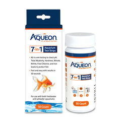 Aqueon 7-in-1 test strip next to the color chart for easy result comparison.