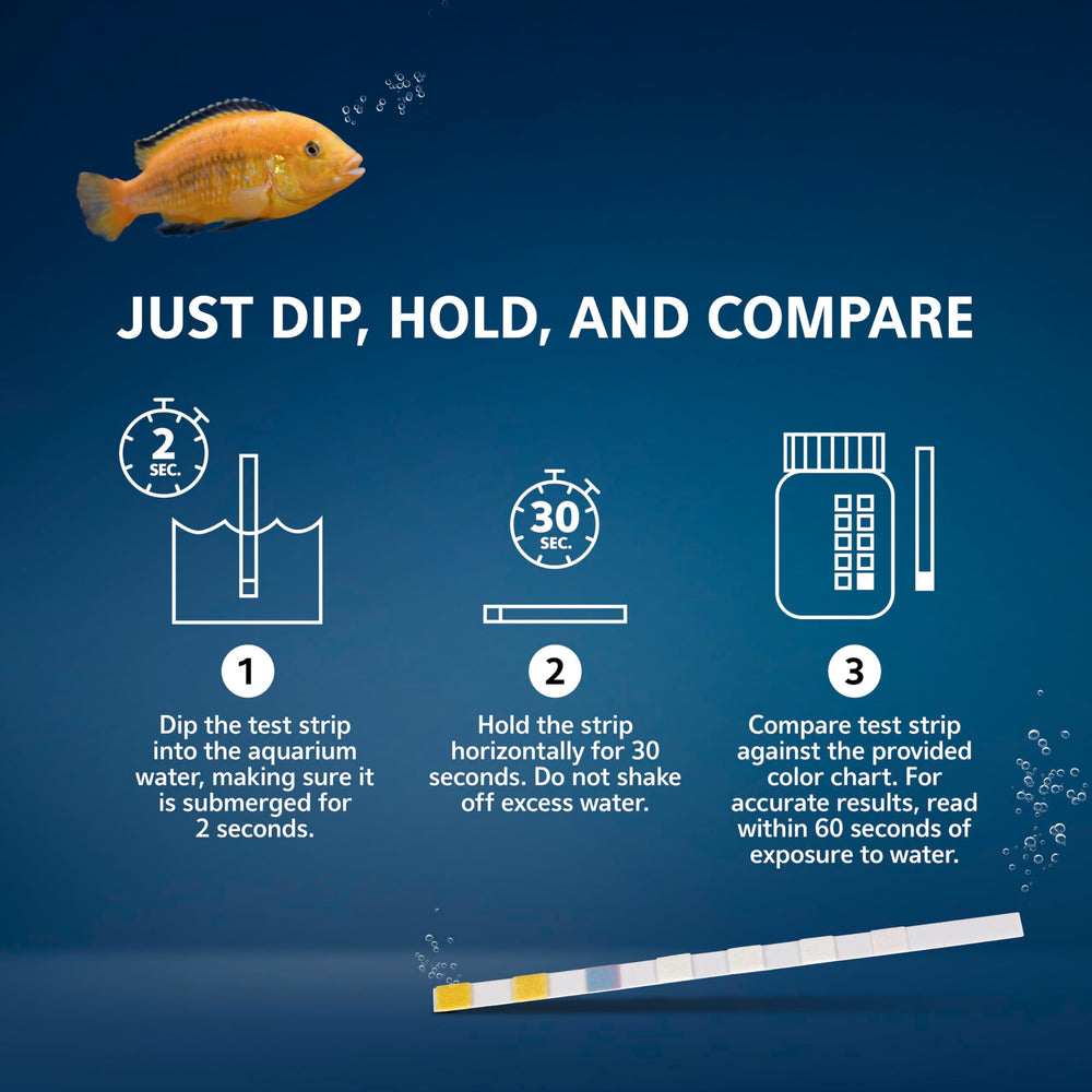 Aqueon 7-in-1 test strip detects nitrate and nitrite levels for balance.
