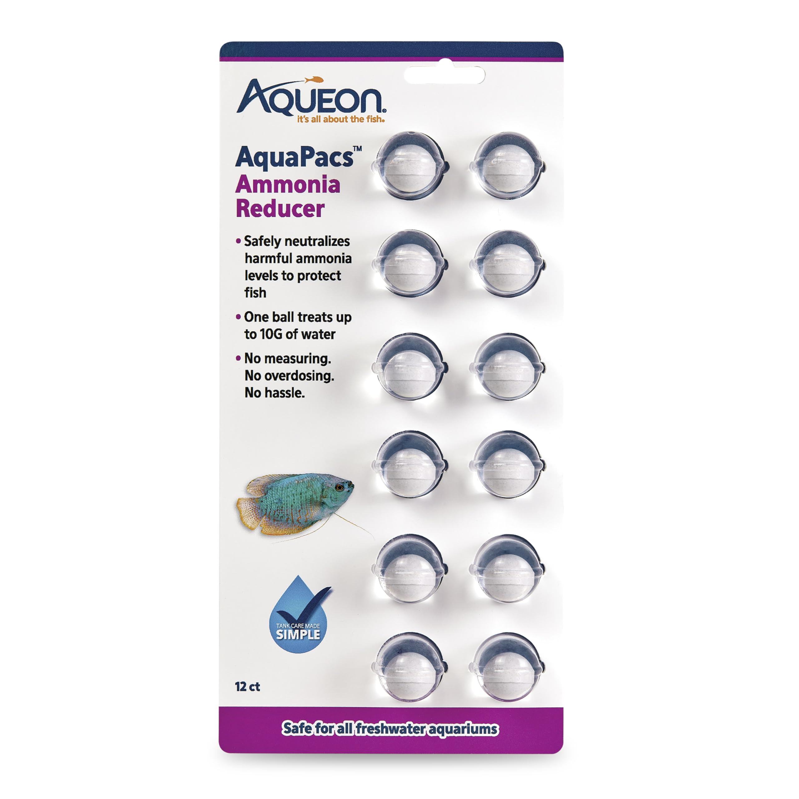 Aqueon AquaPacs ammonia reducer pack front clearly displays branding for easy dosing.