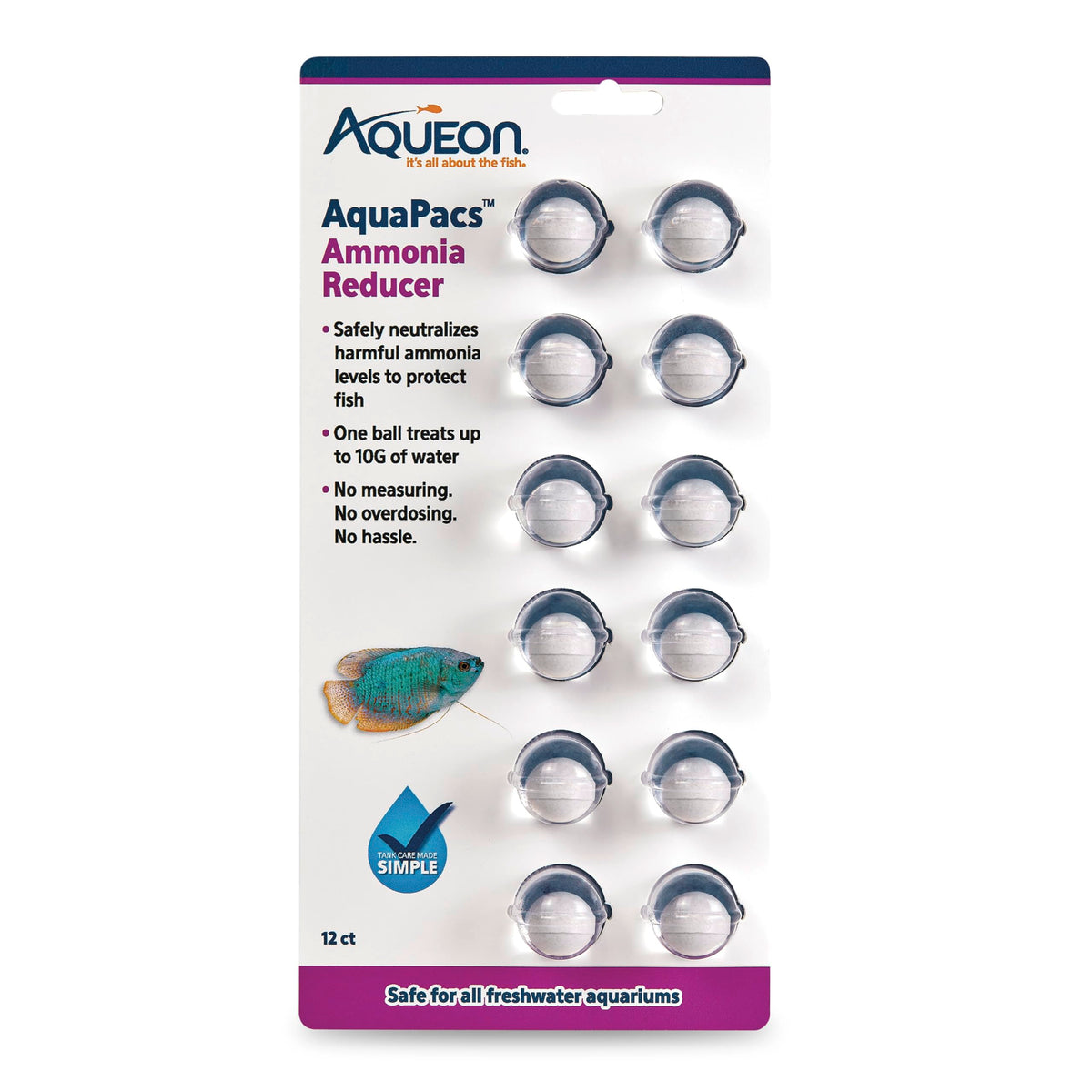 Aqueon AquaPacs ammonia reducer pack front clearly displays branding for easy dosing.