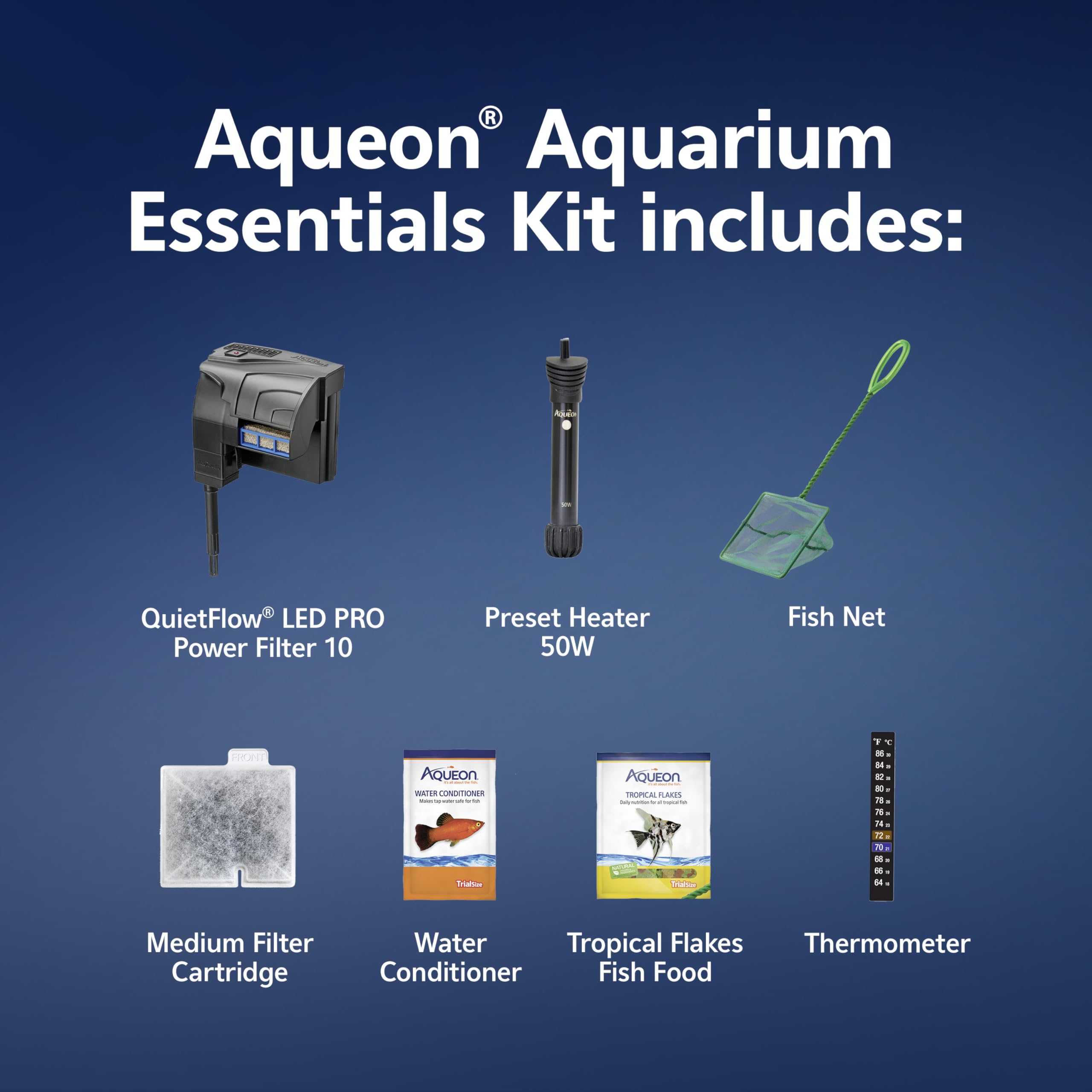 Aqueon Aquarium Essentials starter kit tropical fish flakes support daily nutrition and color.