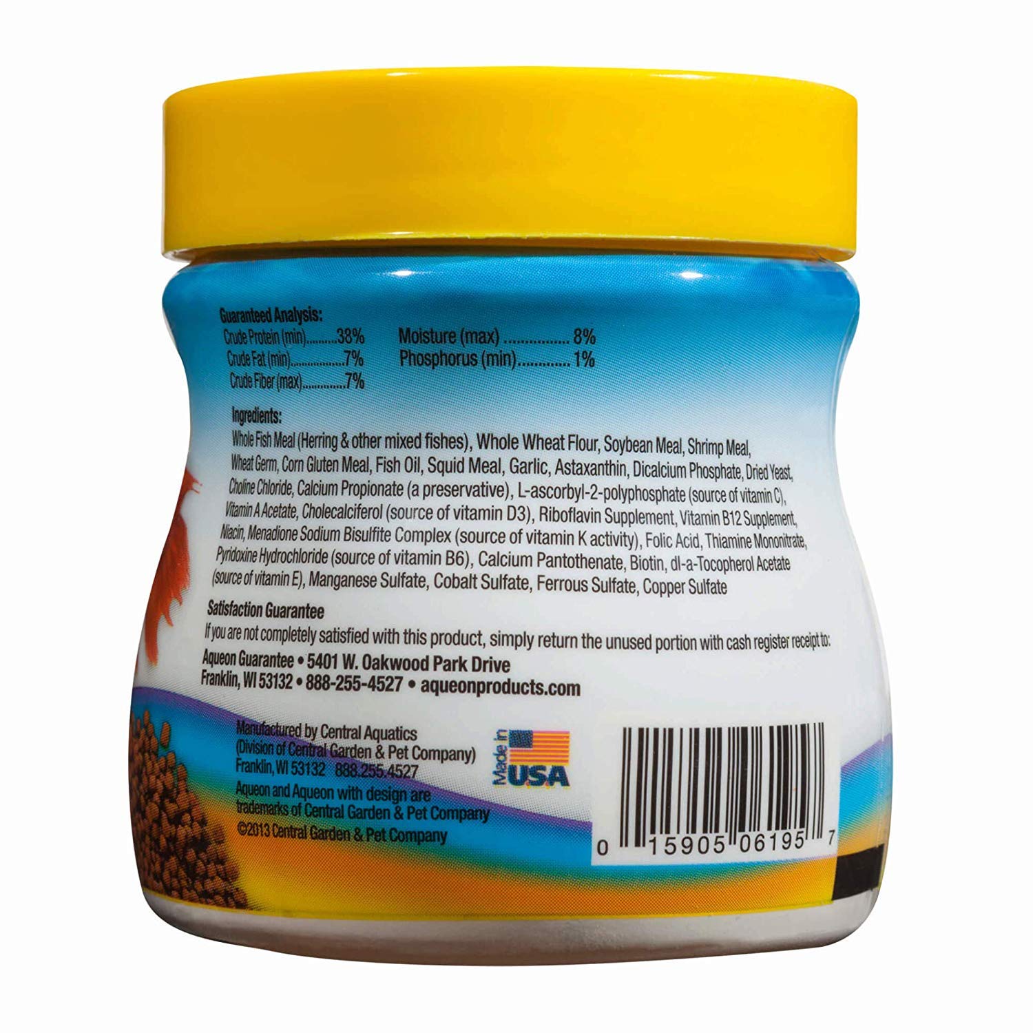 Aqueon Betta pellets 3-pack close-up highlighting shrimp ingredients loved by bettas.