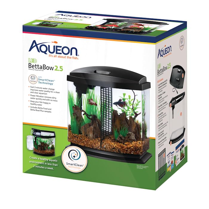 Aqueon BettaBow LED closeup showcases clear glass and integrated lighting for vivid viewing.
