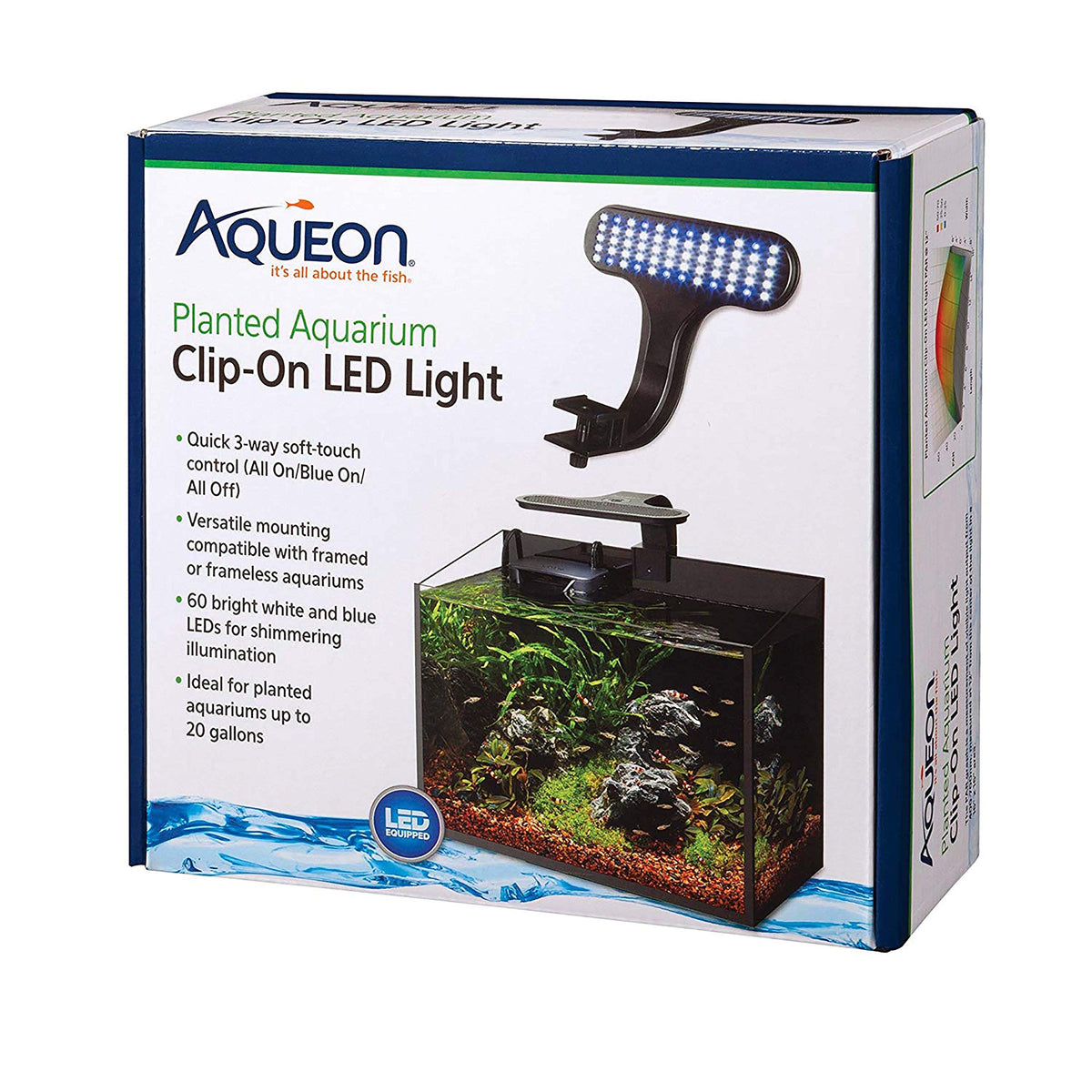 Aqueon clip-on LED light - 60 LEDs provide bright lush plant growth in a 20-gallon tank.