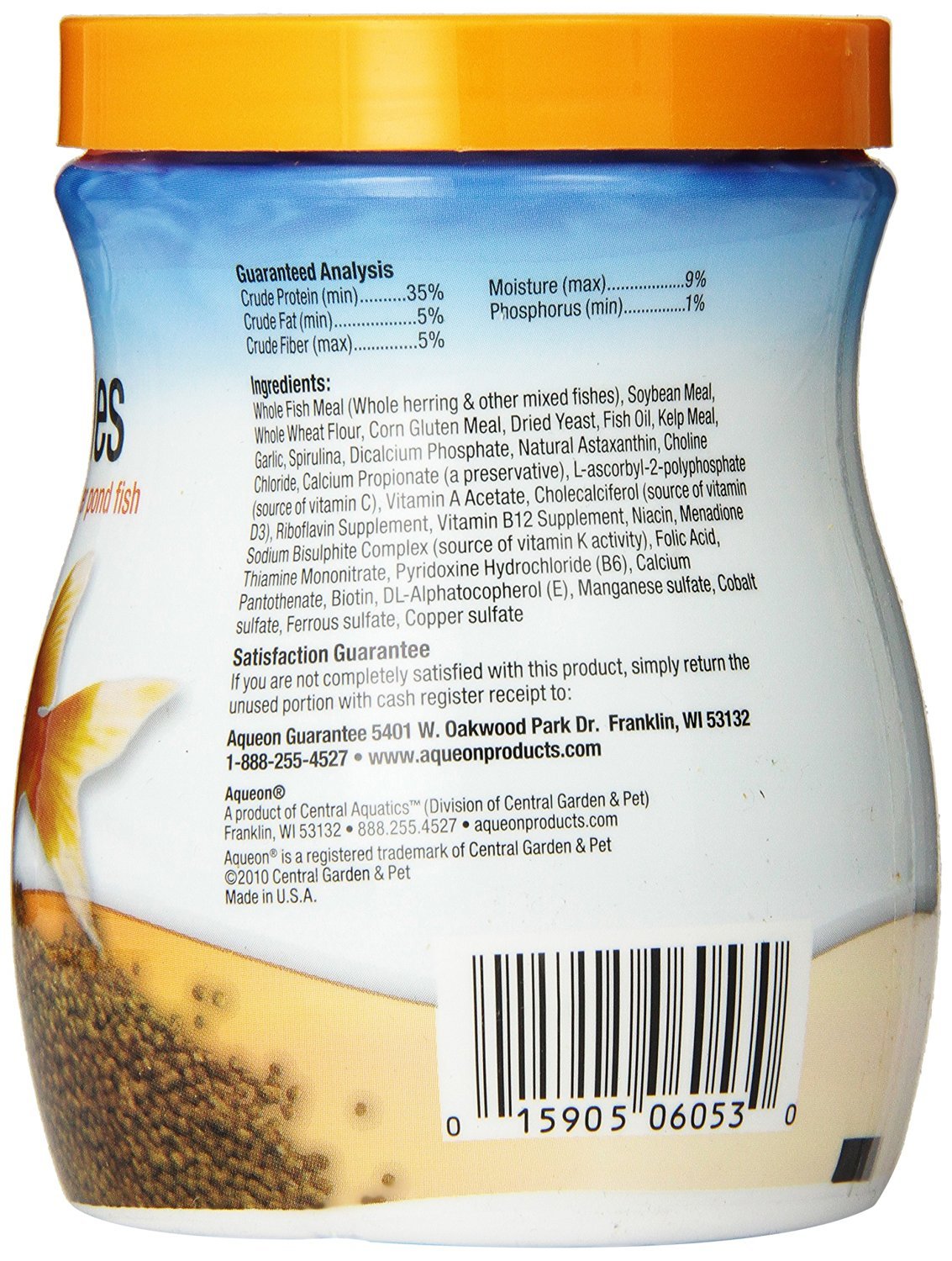 Aqueon Goldfish Granules pouring into water with non-clouding formula preserving clear tank.