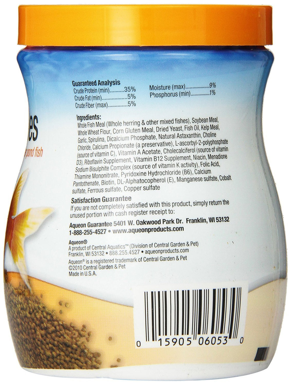 Aqueon Goldfish Granules pouring into water with non-clouding formula preserving clear tank.