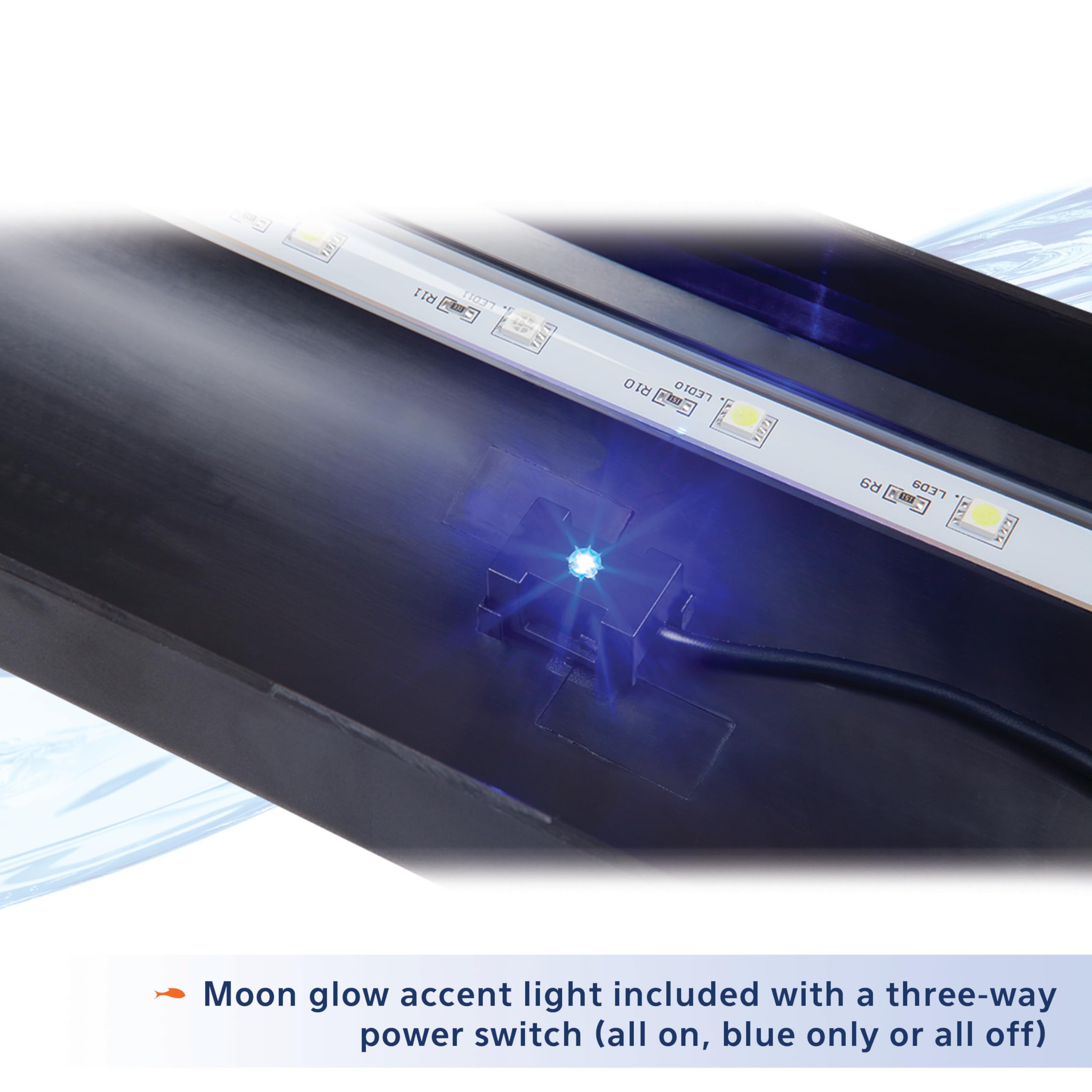 Aqueon Day White LED lamp installed, easy snap-in replacement.