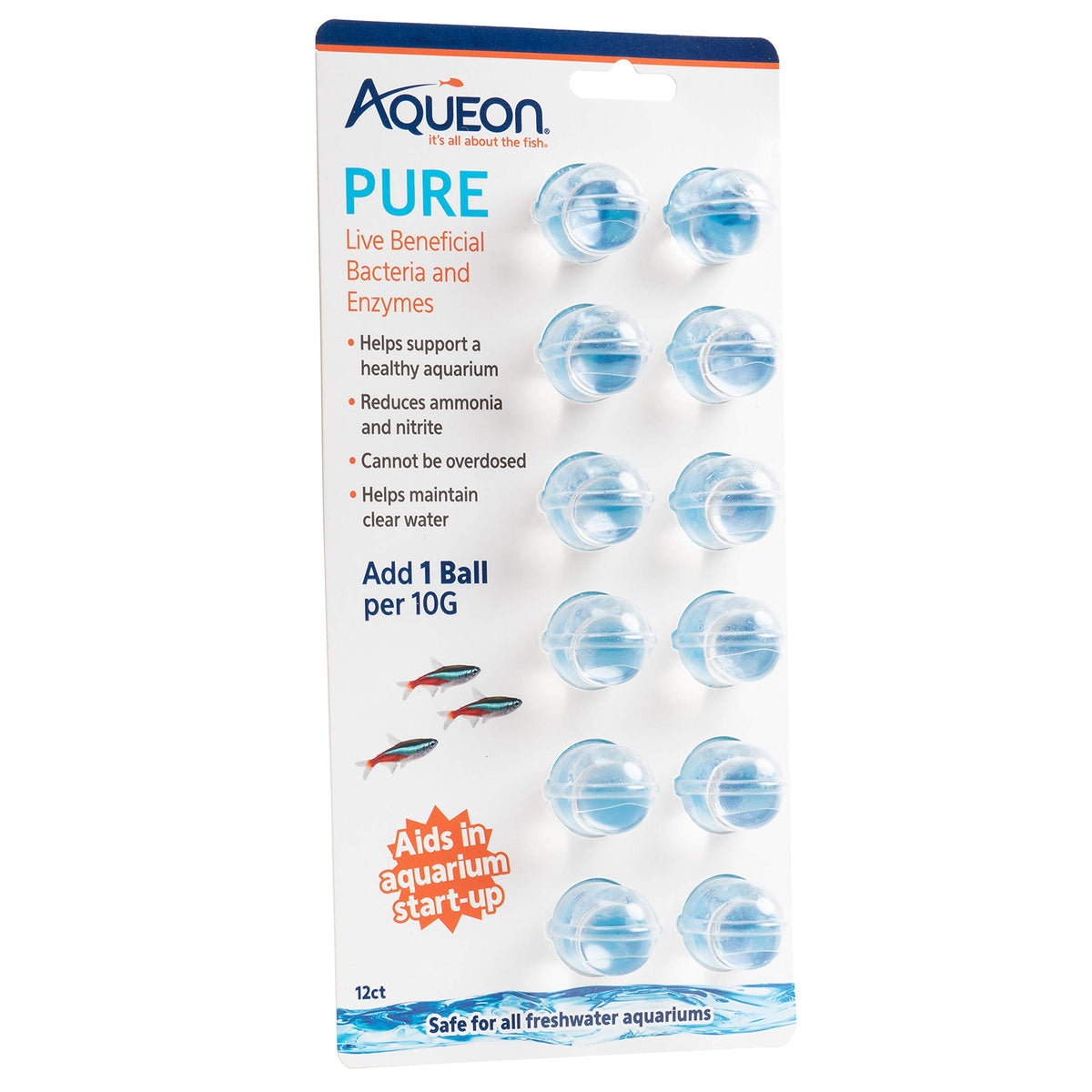 Aqueon PURE bottle with gel beads for easy dosing and balanced freshwater tanks.