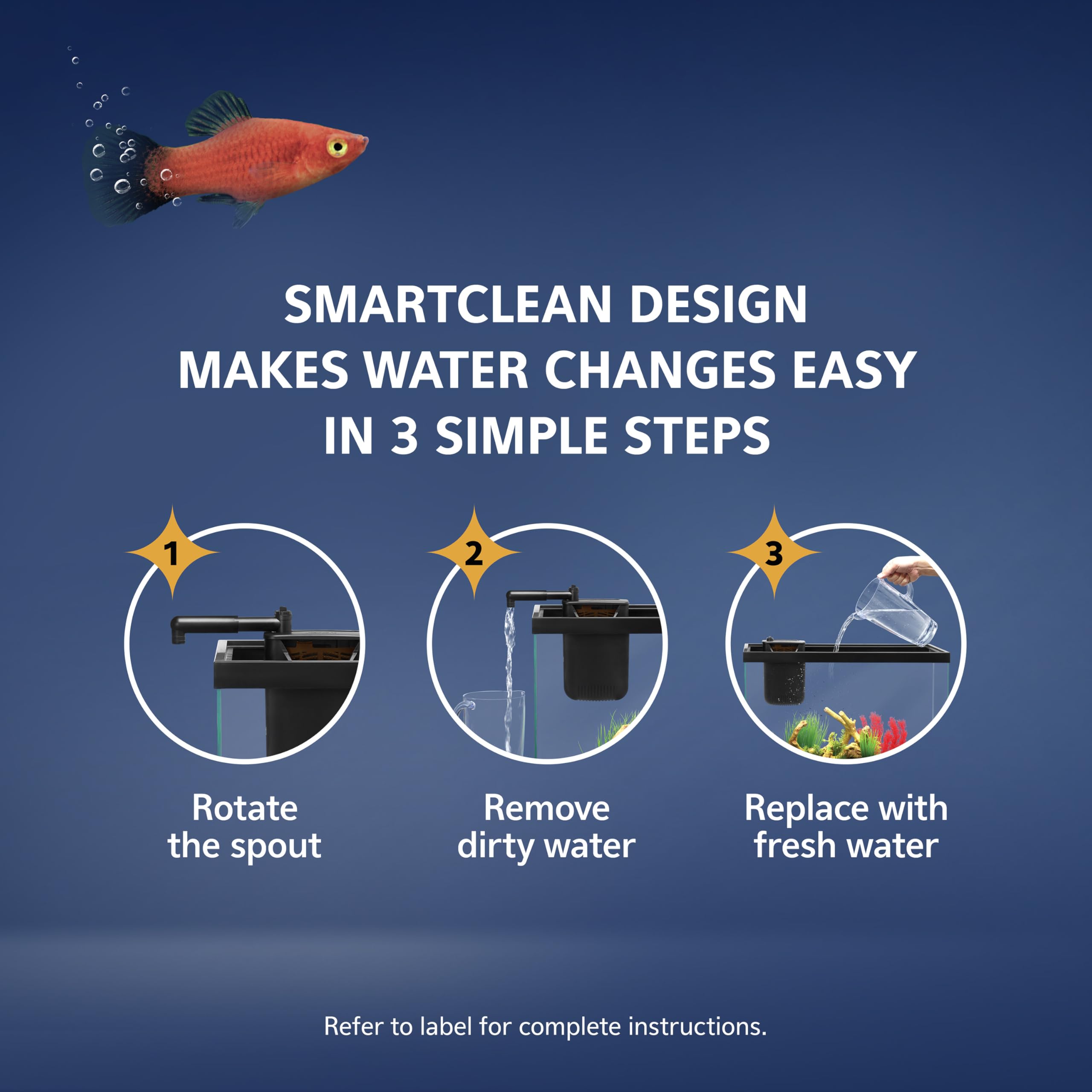 Aqueon QuietFlow setup with hanging clip and suction cups for versatile installation.