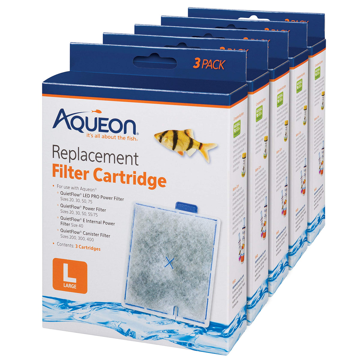 Aqueon replacement filter cartridge large 15-pack demonstrates thorough filtration for clear water