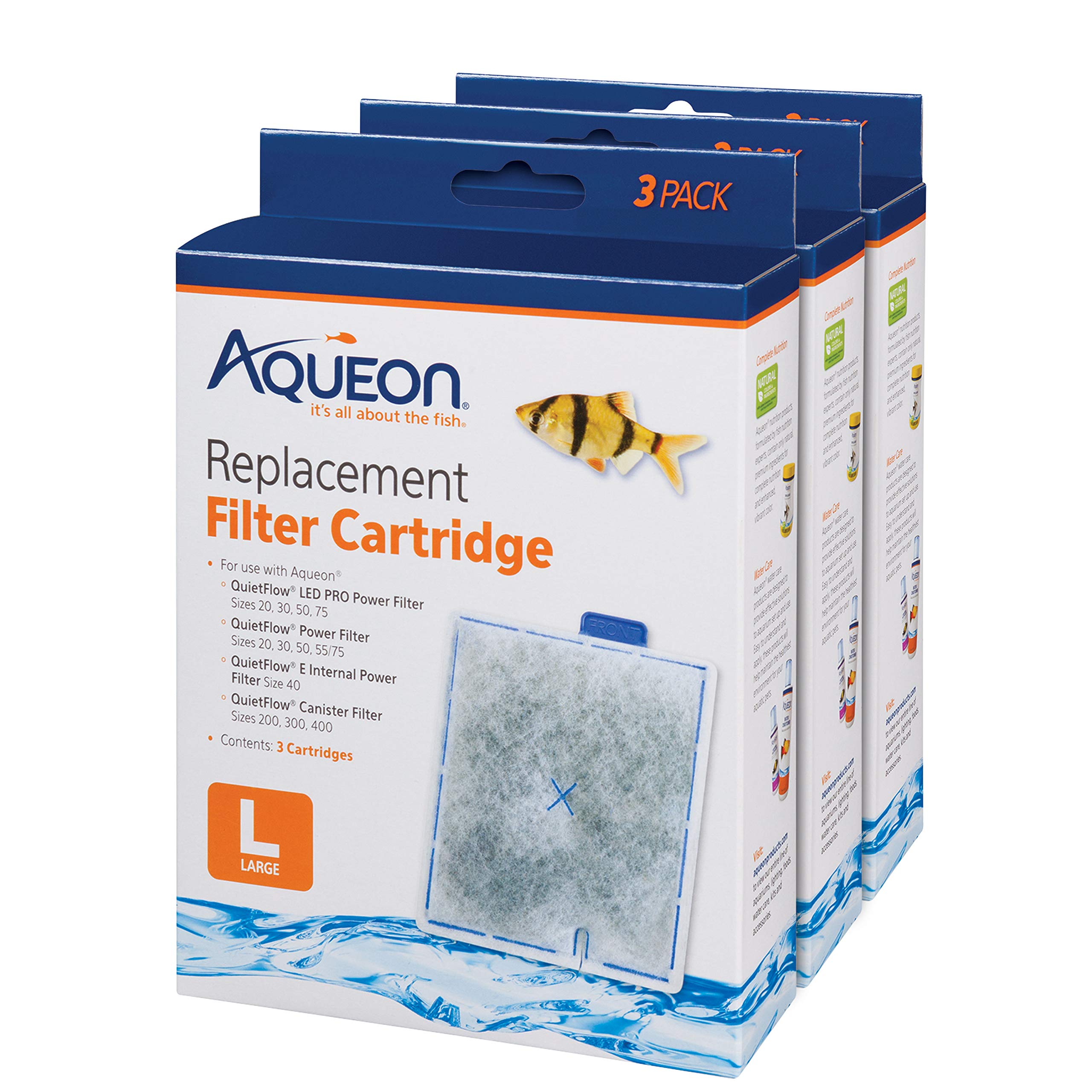Aqueon replacement cartridge large pack front view improves filtration efficiency for clearer water.
