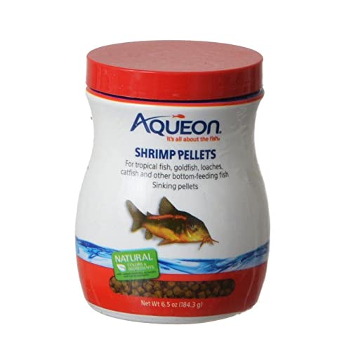 Aqueon Shrimp Pellets 3-Pack label emphasizes convenient daily feeding for multiple tanks.