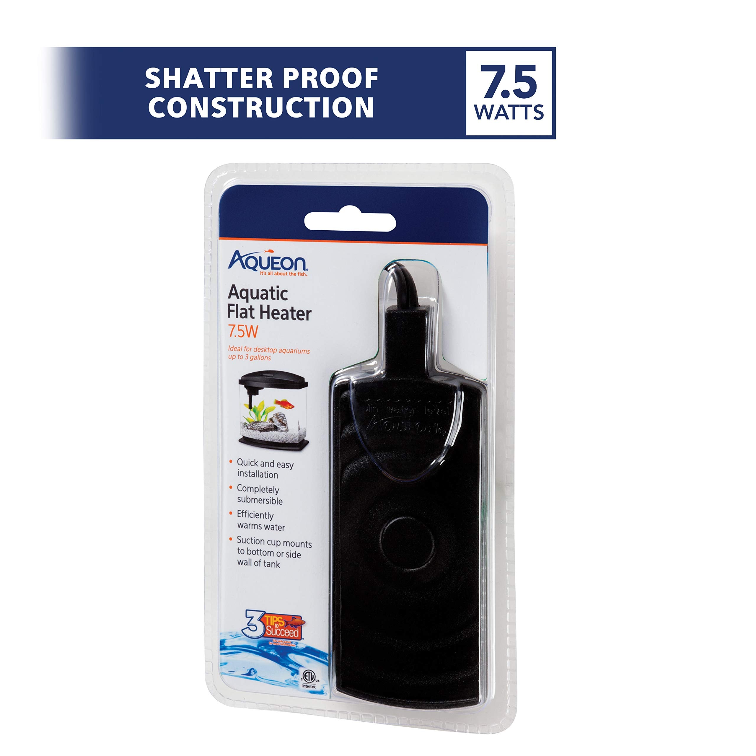 Aqueon small flat heater closeup highlights submersible design for safe water temperature control.