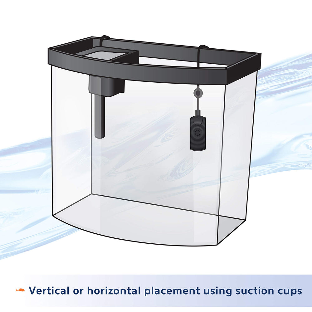 Aqueon small flat heater vertical-horizontal mounting demonstrates flexible placement for glass or acrylic tanks.