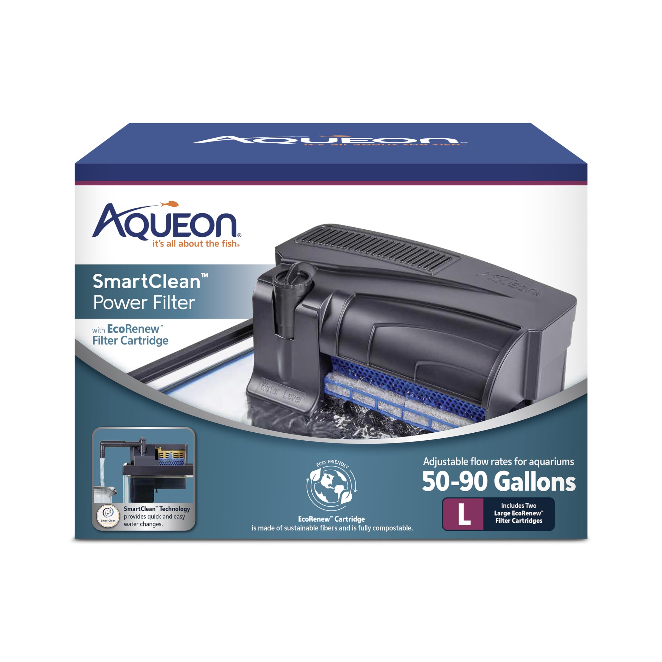 Aqueon SmartClean Power Filter with EcoRenew — Quiet, Adjustable Flow ...