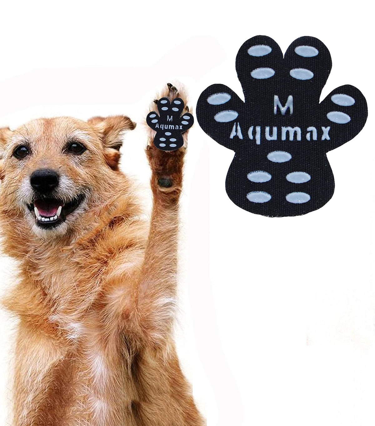 Aqumax dog anti-slip paw grips packaged on display for easy viewing