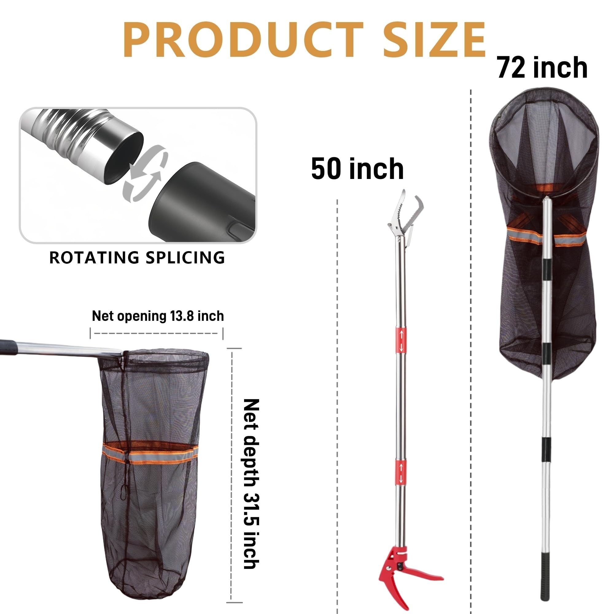 AQWXC snake grabber with detachable net enables safe snake transfer
