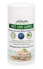 Arava Ear Cleaner Wipes 100-count packaging for dogs and cats offers convenient hygiene and deodorizing.