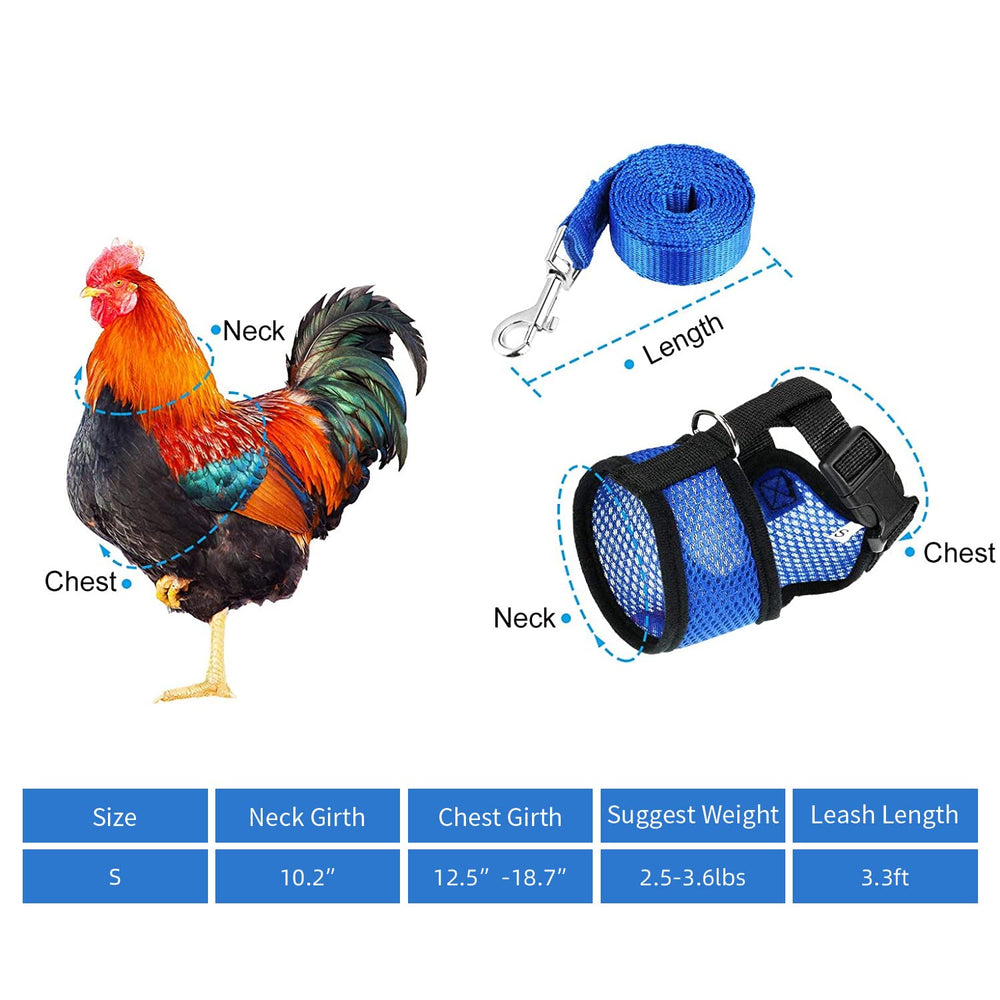 Arbootjin chicken harness blue leash attachment enables easy outdoor walks