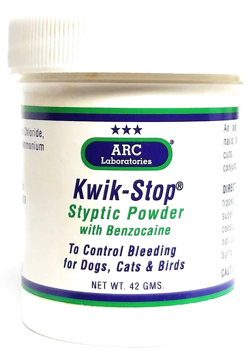 Arc International Kwik-Stop powder container ready for quick bleeding control during grooming.